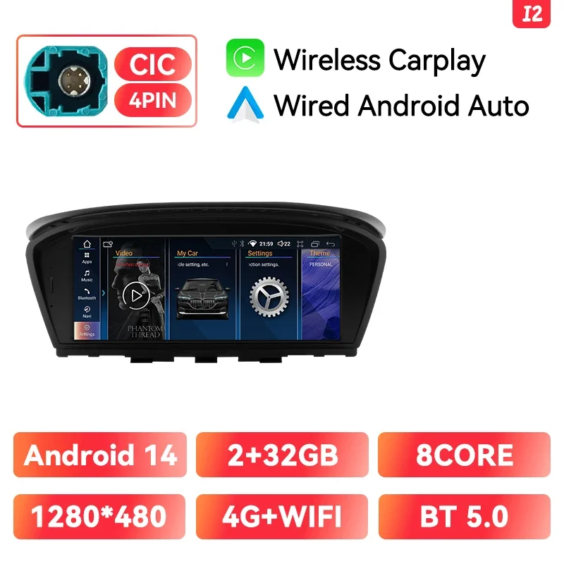 XONRICH Android 15 Draadloze CarPlay Autoradio voor BMW 5 Serie E60 E61 E63 E64 E90 E91 E92 E93 CCC CIC Multimedia GPS Navigatie