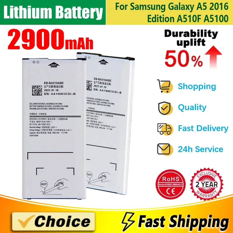 Совершенно новая сменная литиевая батарея для телефона 2900 мАч Samsung Galaxy A5 2016 Edition A510F A5100 EB-BA510ABE