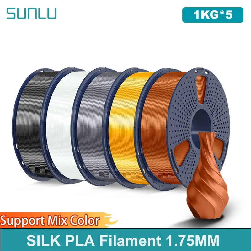 

SUNLU 5 кг шелковая нить для 3D-печати 1,75 мм 1 кг закрывается к шелковому эффекту гладкая и нежная более прочность, чем PLA и PLAPLUS