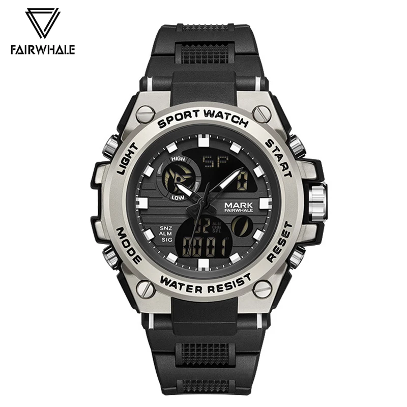 Fashion Mark Fairwhale Mens Watch Multi functional Large Dial Dual Display Waterproof Sports Electronic Wristwatch Male Hot Sale