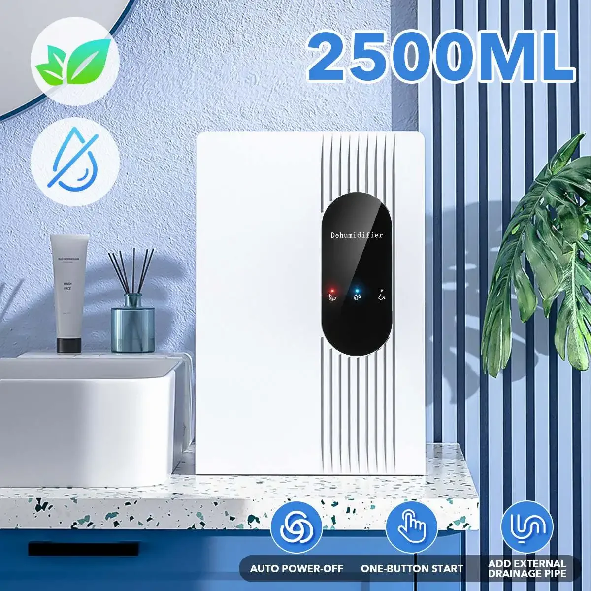 

2.5L Dehumidifier Air Dryer Purifier Remote Control Purification Household Mute LED Screen 42W Dehumidifier for Home