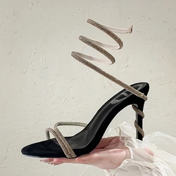 New Summer Women's High Heels, Roman Wrapped High Heels, Open Toe Stiletto Heels, Rhinestone Sexy Strappy High Heel Sandals