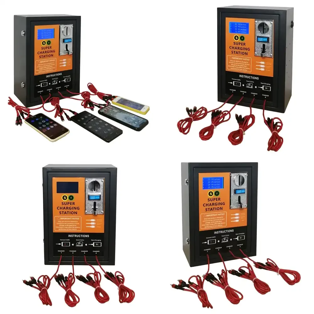 3-in-1 Charger Cable Self-service Coin Operated Mobile Phone Charging Kiosk Station for Hospitals for Android