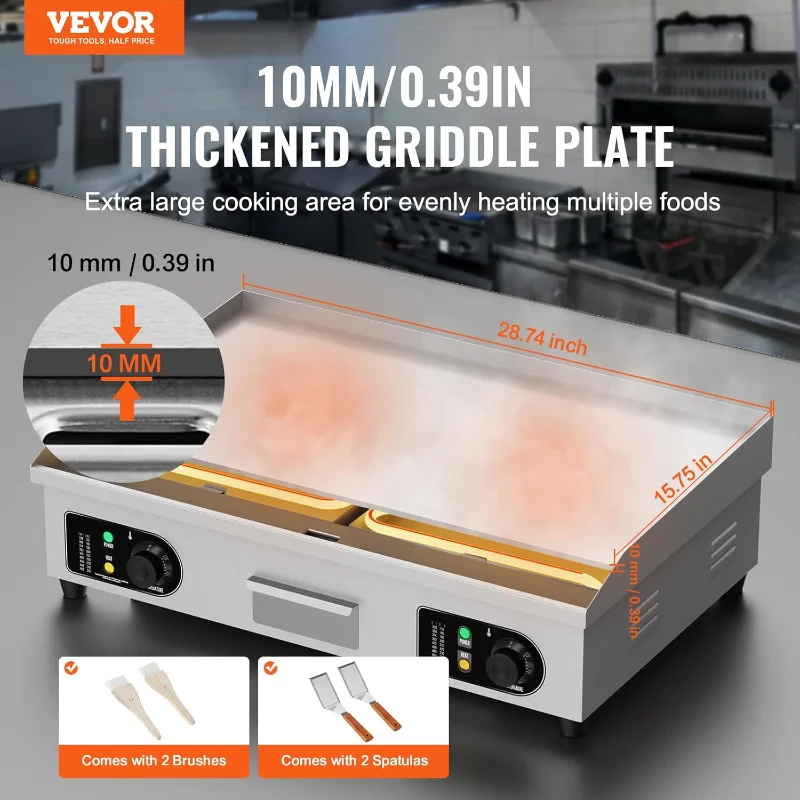 VEVOR 30" Commercial Electric Griddle 3000W Electric Countertop Griddle Non-Stick Restaurant 110V Teppanyaki Flat Top Grill