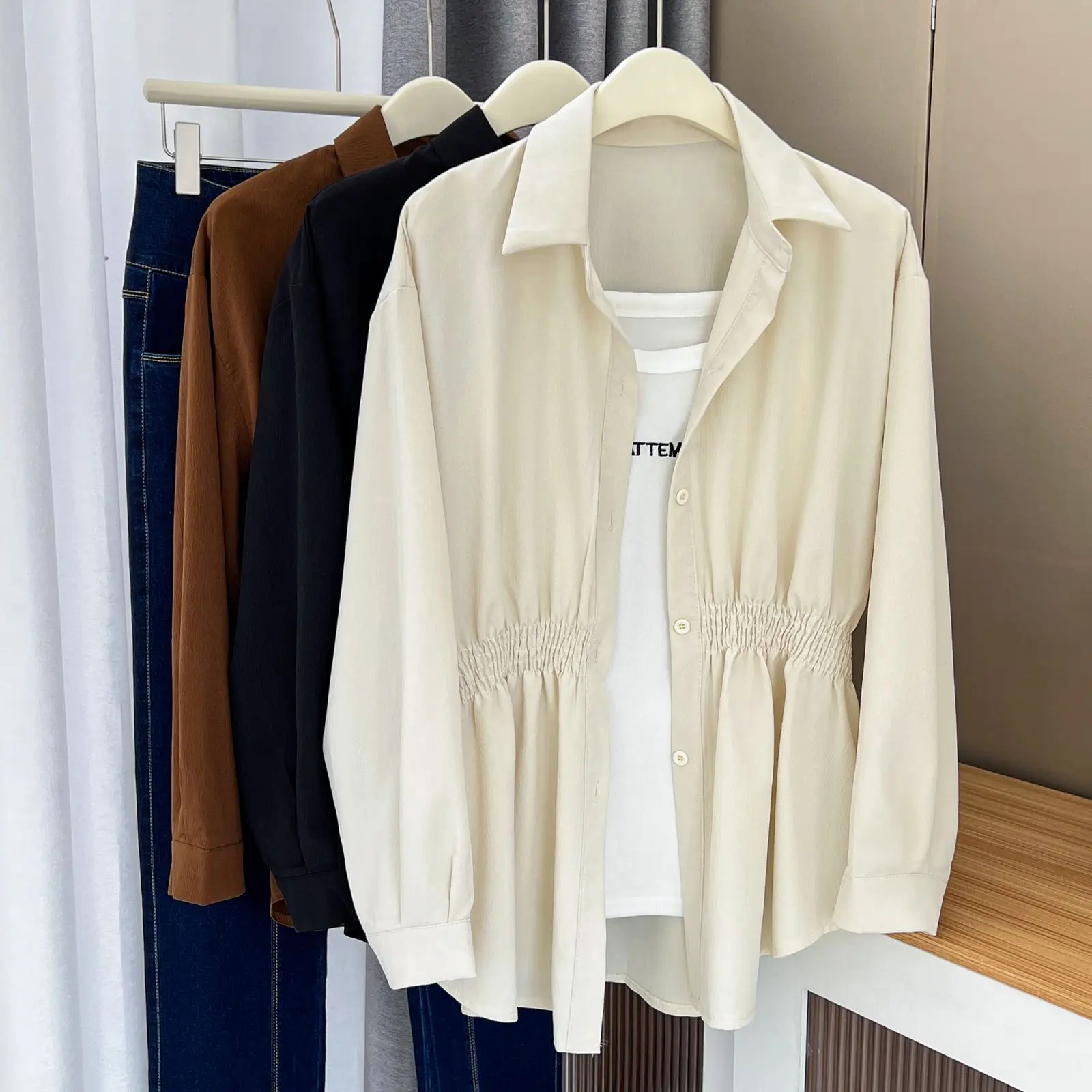 Simple Elastic Waist Shirt Women Plus Size Autumn Winter 2023 Casual Clothing Temperament Commuting Blouses Long Sleeve Tops