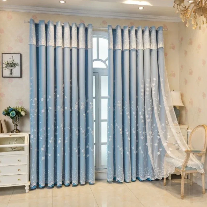 Embroidery Luxury Curtains for Living Dining Room Bedroom Blackout Double Layer Integrated Sun Protection Sunshade Cloth