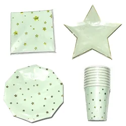 Gold Foil Star Wedding Party Supplies Tableware Sets Light Mint Green Paper Plate Cups Napkins For Baby Shower Baptism Decor