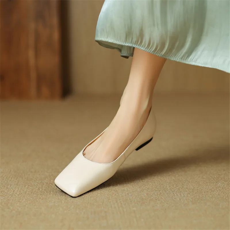 New Spring Sheepskin Women Shoes Square Toe Women Pumps Ballet Shoes for Women Zapatos De Mujer Concise Low Heels Ladies Shoes