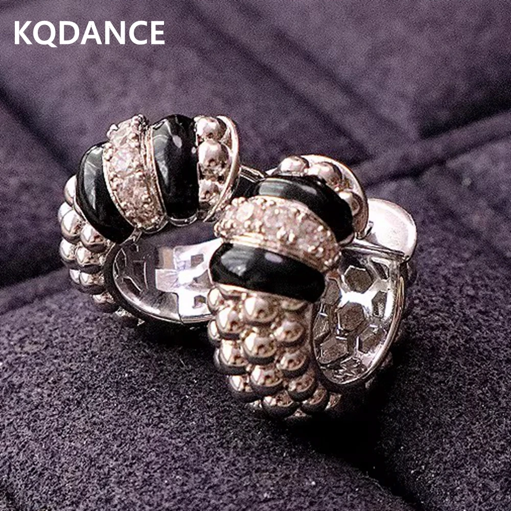

KQDANCE новые синтетические серьги-кольца с высоким цирконом и черным агатом, серьги-кольца из серебра 925, роскошные ювелирные изделия для женщин и мужчин