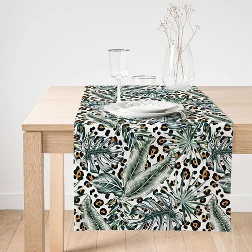 Realhomes Leopard Floor Üzeinde Silver Tropic Leaves Printed Suede Runner