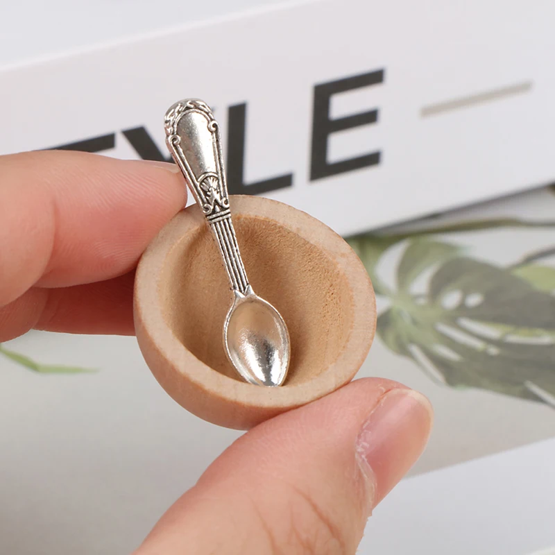 4Pcs/Set Dollhouse Miniature Furniture Small Wooden Bowl Spoon Model DIY Dolls Home Accessories