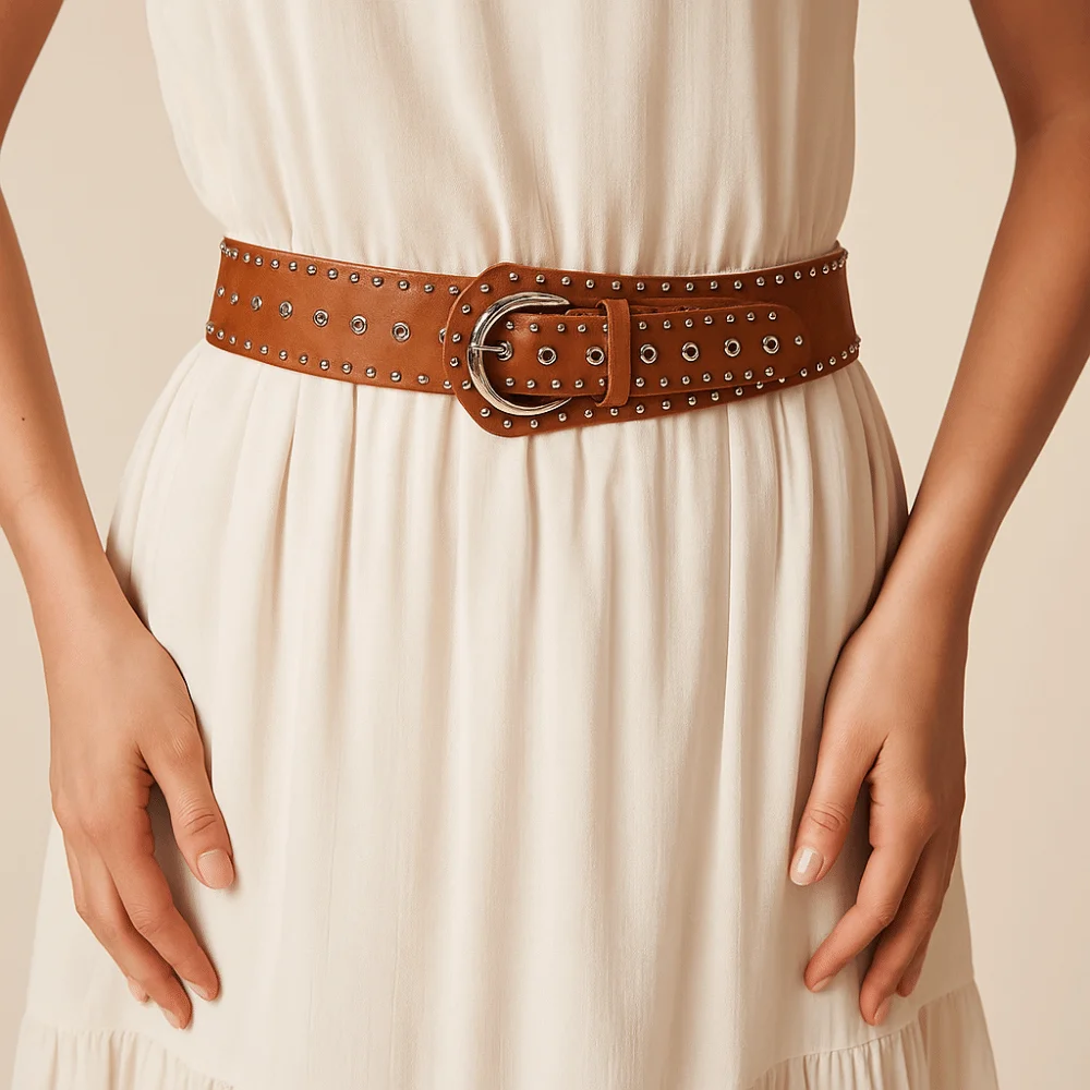 

Niche Design Vintage Rivet Leather Belt PU Leather Y2k Women's Waist Belt Punk Style Studded Design Dress Jeans Waistband Female