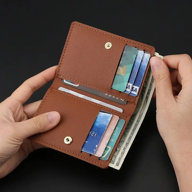 Solid Color PU Leather Small Wallet For Short Simple Women's Purse With Buttons Ultra Thin Credit Card Bag Coin Purse