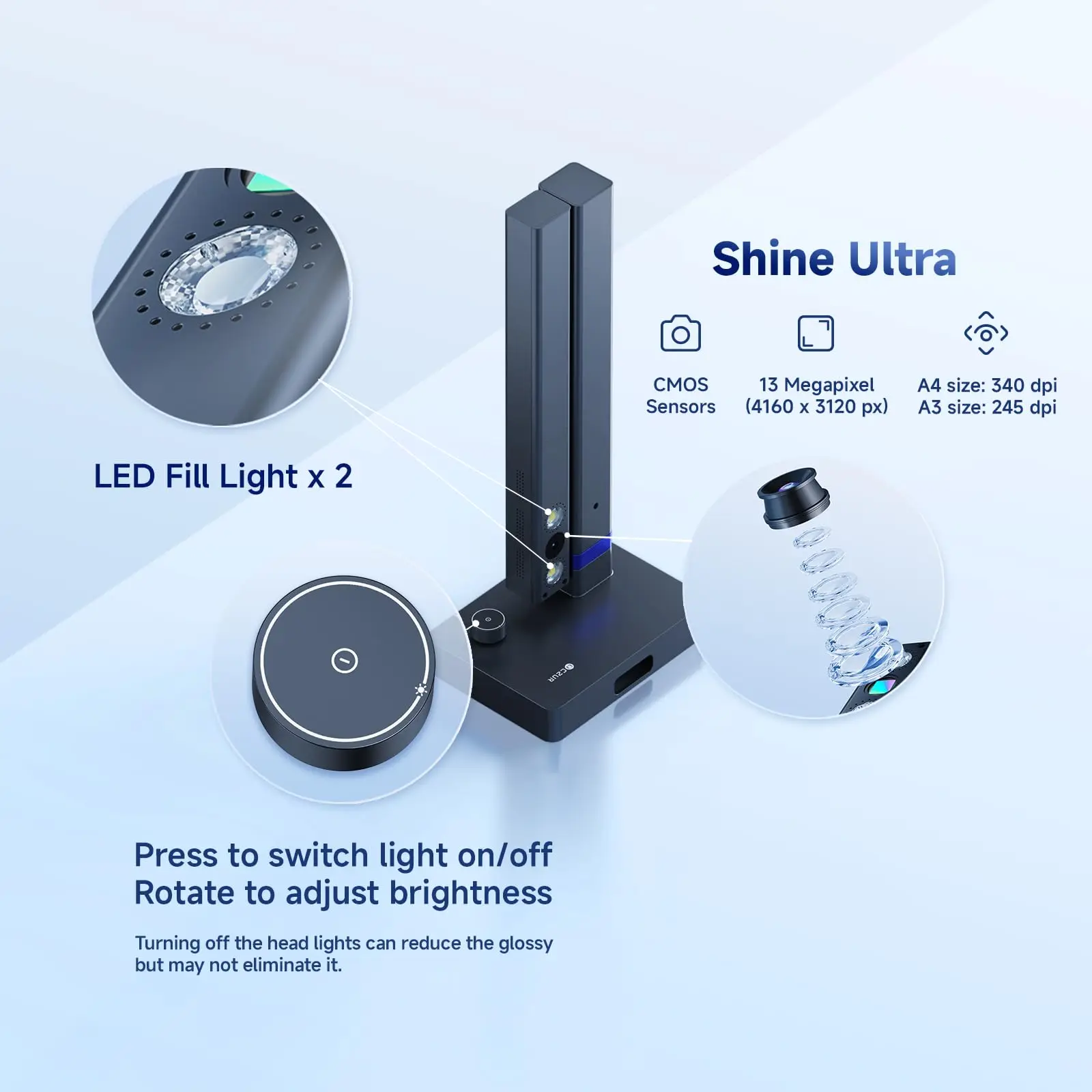 Shine Ultra Smart Portable Document Scanner with Thin Book-Scanning OCR USB for Desktop/Laptop