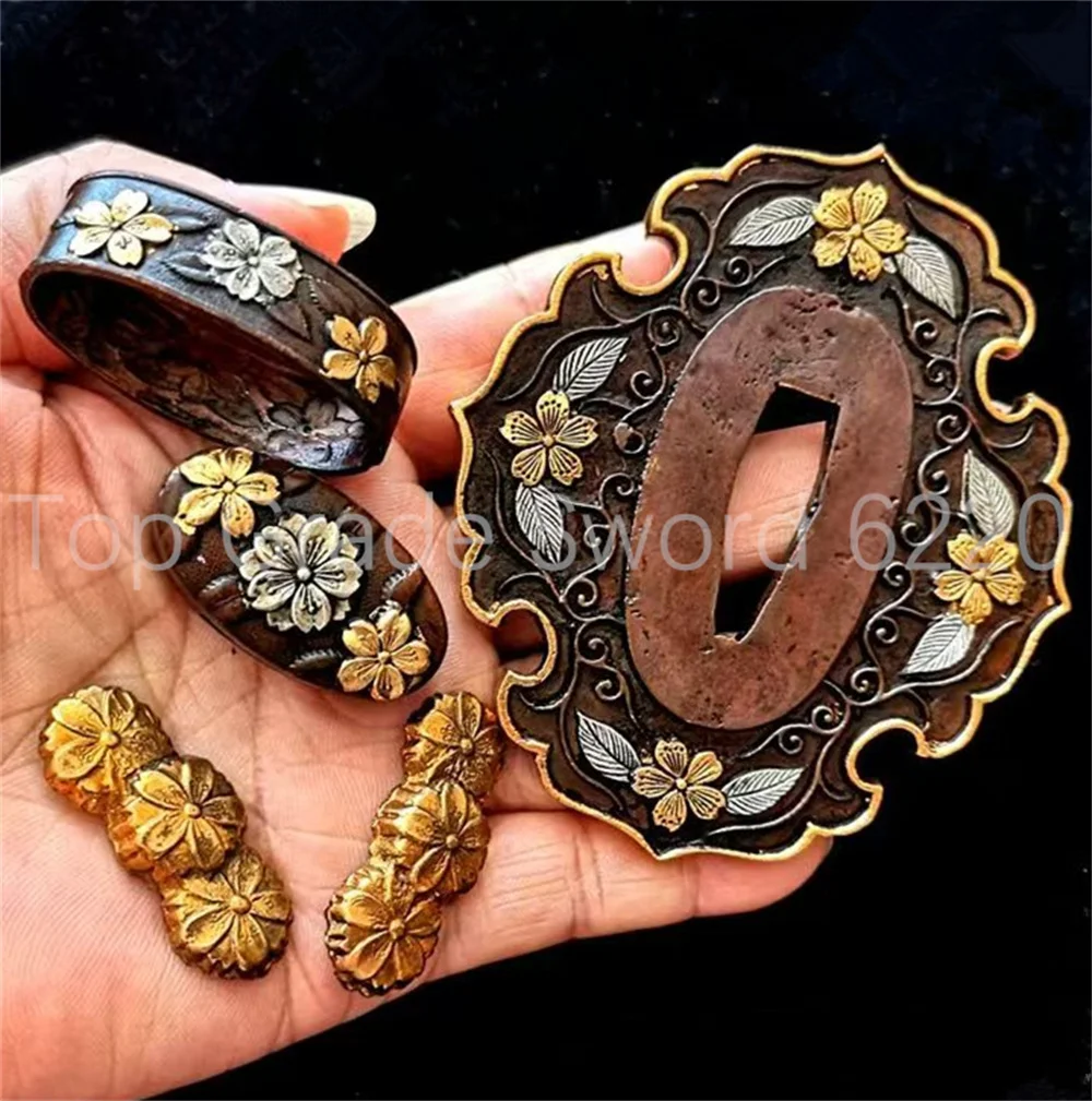 Exquisite Copper Brass Gold Plated Silver Tsuba Handguard Fuchi Kashira Menuki For Real Japan Samurai Katana Sword Fittings