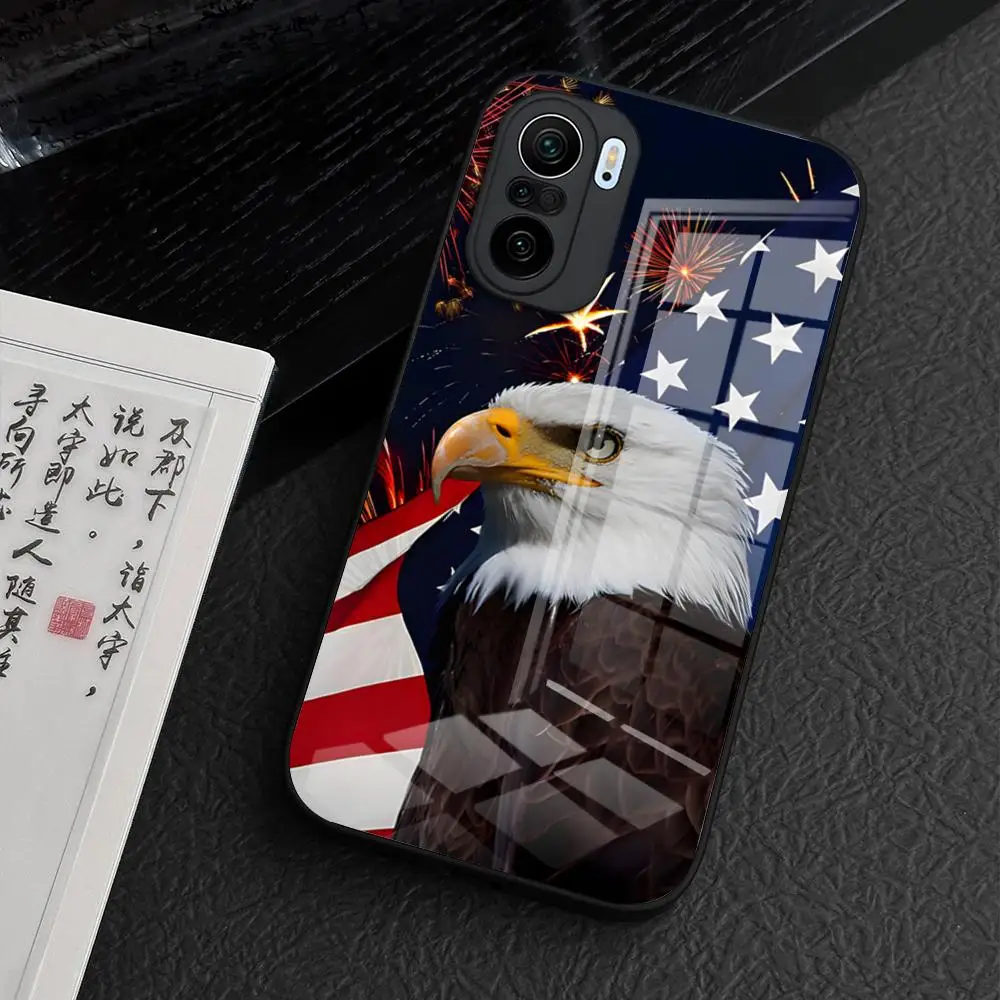 American USA Flag Eagle Phone Case For Xiaomi 14 Lite 12 Pro 11t 13 Lite POCO M6 M5 X6 X5 X3 NFC F5 F6 Pro Glass Cover