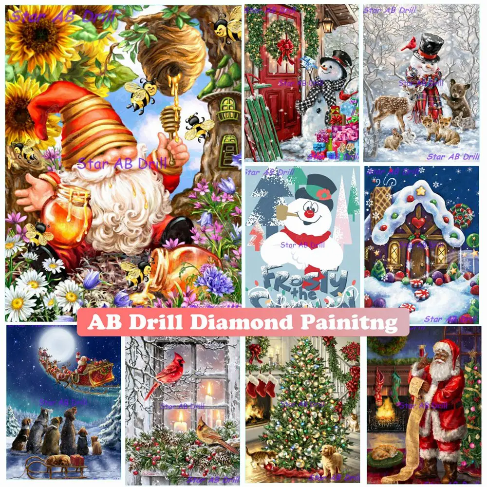 Honeybee Gnome Diamond Painting Forest Tree Bear Bird Fox Deer Snowman Art 5d Diy AB Drill Cross Stitch Kit Decor Christmas Gift