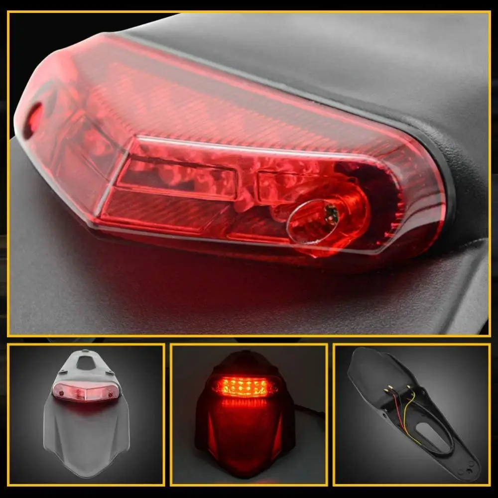 Motorcycle Rear Fender License Plate Bracket Holder With 12V LED Taillight Brake Lamp Universal For Enduro Off-Road Bike