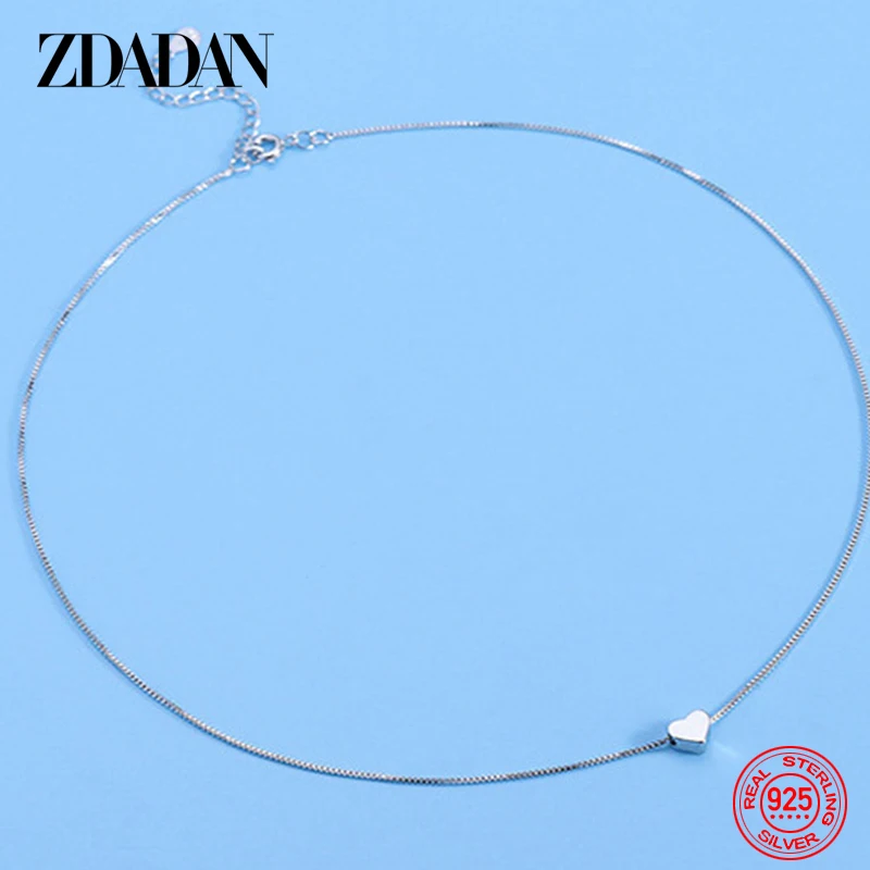 ZDADAN 925 Sterling Silver Heart Necklace Chains For Women Party Jewelry