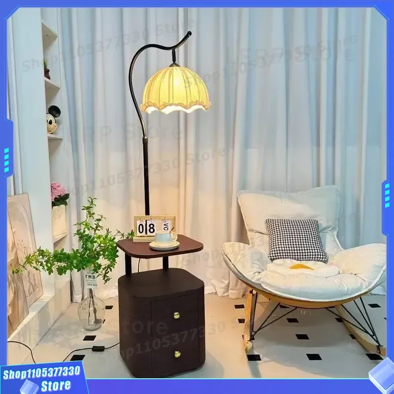 Vintage Solid Wood Bedside Table with LED Ambient Light High Quality Texture Floor Lamp for Bedroom Gym Medieval Style Locker