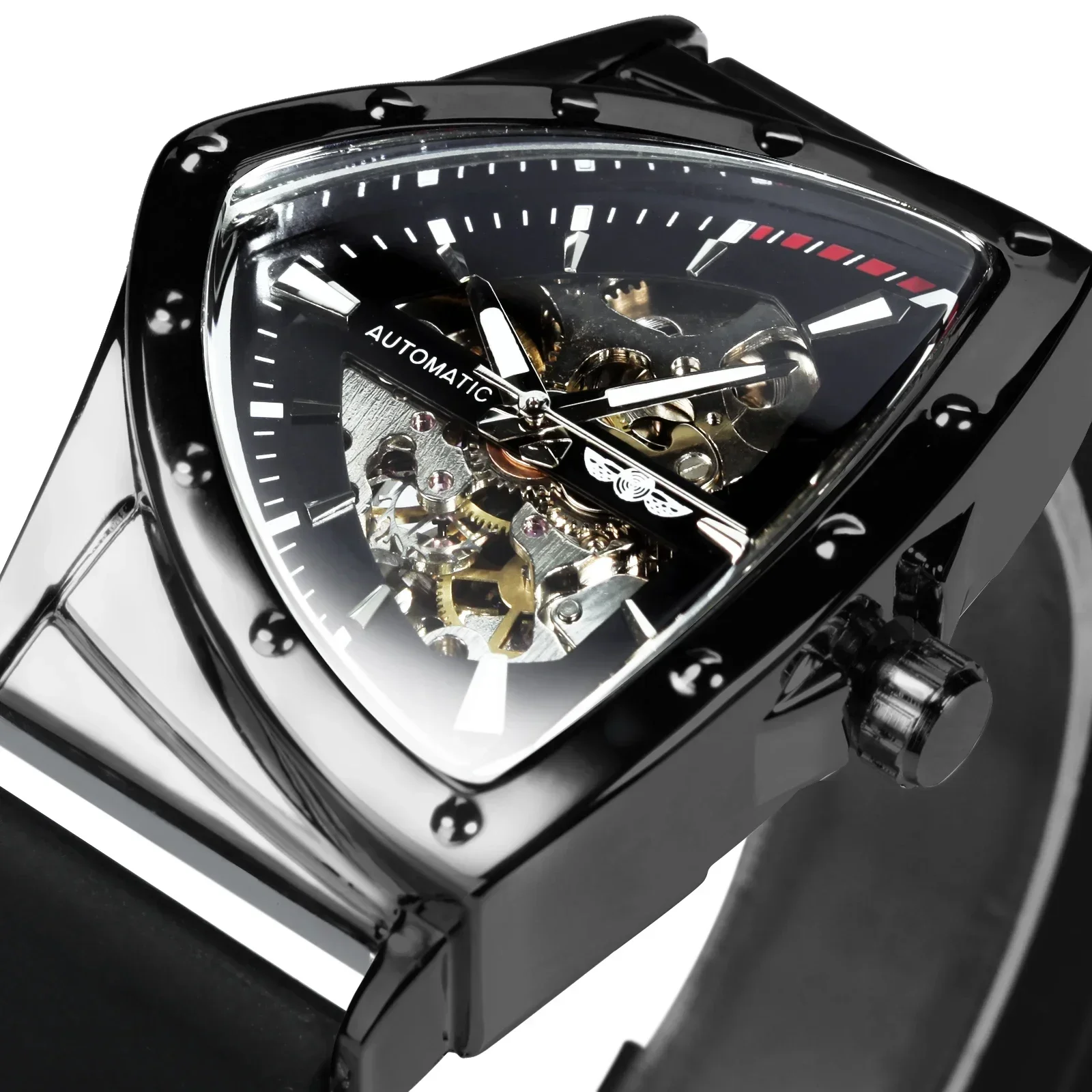 

Clean 3135 Movement Men Watch Automatic Mechanical Stainless Steel WINNER Sports Triangle Skeleton Automatic Watch For Men Luxur