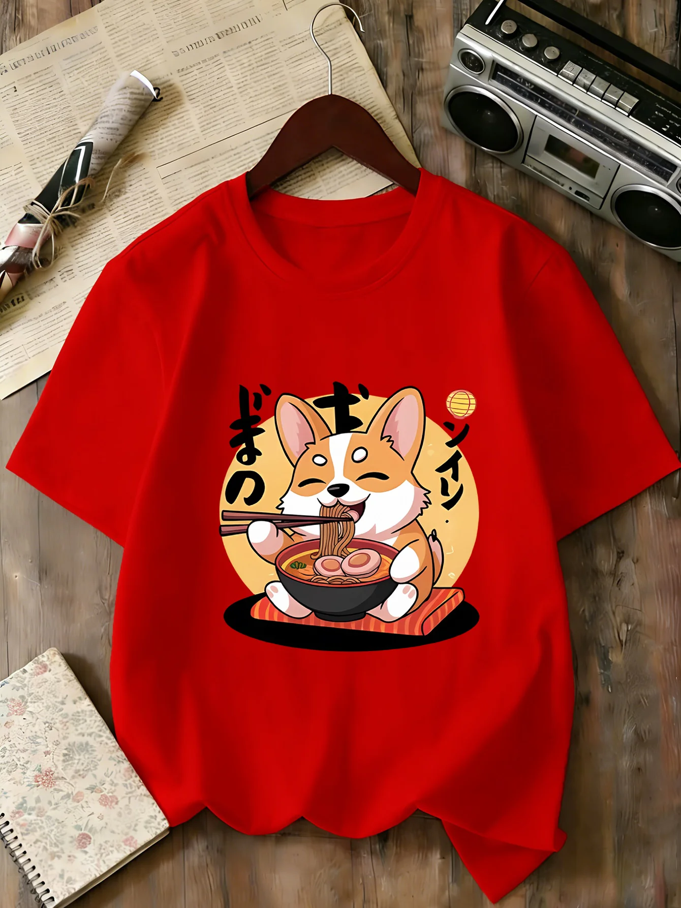 Cartoon Kawaii Ramen Corgi Graphic T Shirt Family Matching Boys Girls Kids Short Sleeve Casual Cute Puppy Children Daily Tops