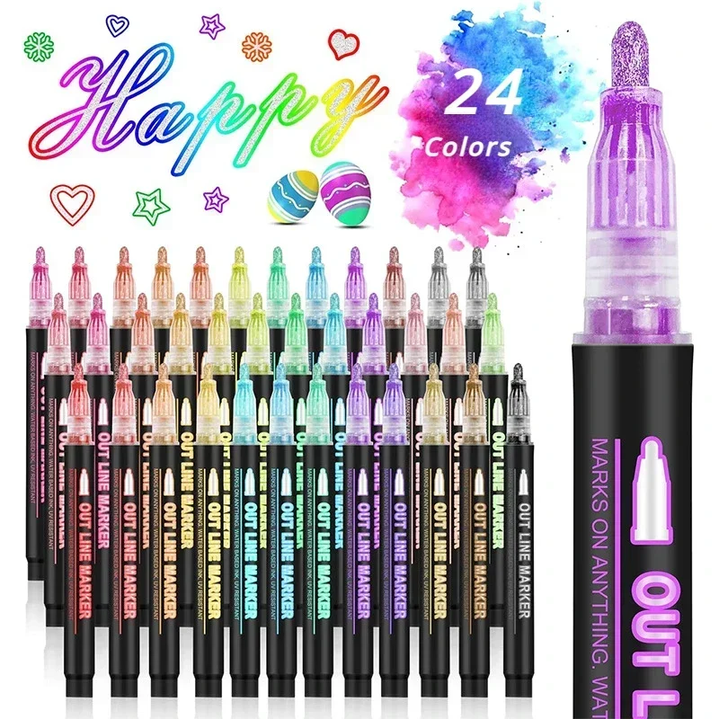 

24 Color Double Line Outline Art Pen Marker Pen DIY Graffiti Outline Marker Pen Highlighter Scrapbook Diary Poster Card