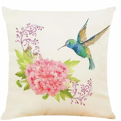 Throw pillowcase watercolor hummingbird with flower decoration cushion cover 45X45cm square pillowcase farmhouse home decoration