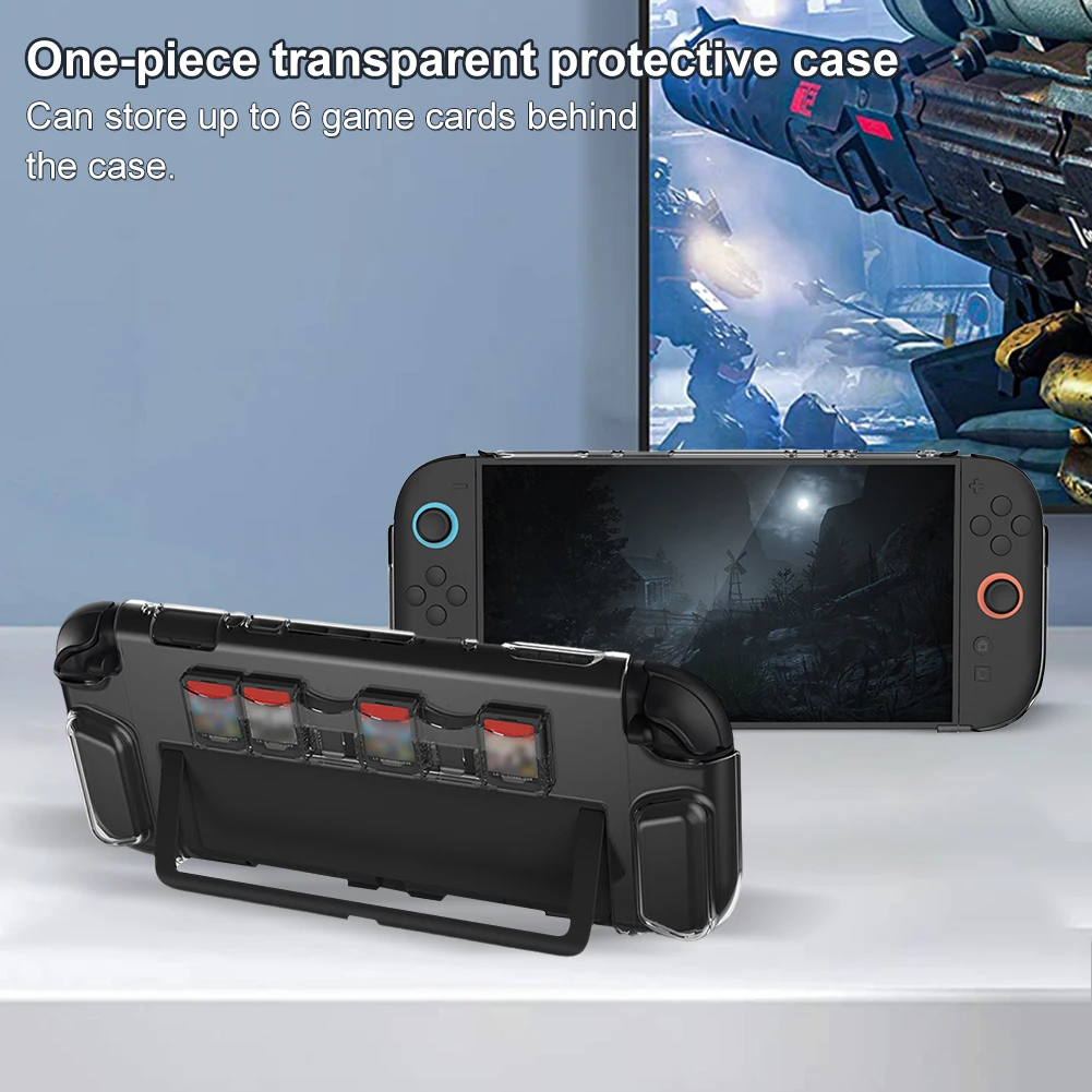 حافظة شفافة لجهاز نينتندو لـ Switch 2 غطاء حماية مع 6 فتحات لبطاقة الألعاب وغطاء حماية وملحقات حافظة وحدة التحكم في الألعاب