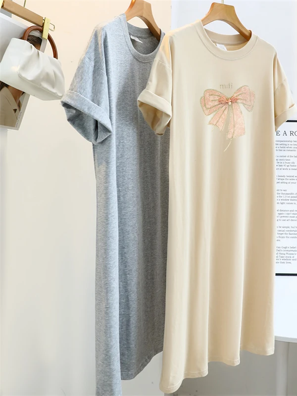حجم كبير 300 Pou Chic Design Sense طويل القطن الخالص المرأة Dr تي شيرت غير رسمي Dr Korean Sle مستقيم قطع الربيع D...