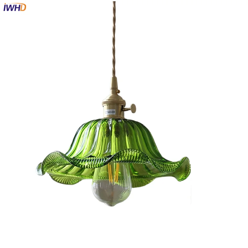 

IWHD Green Glass LED Pendent Lamp Home decor Aisle Bedroom Balcony Adjustable Modern Simple Stair Hanging Light Fixture Lamparas