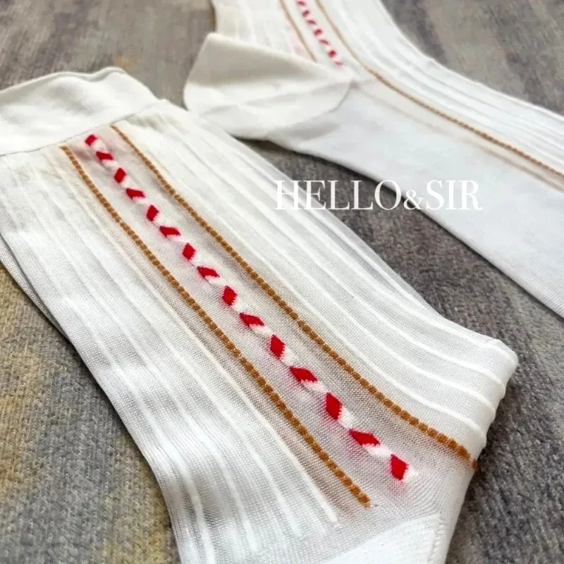 

Мужские классические носки с жаккардовым узором, полосатые, деловые, белые, прозрачные, винтажный дизайн, нейлоновые носки для мужчин