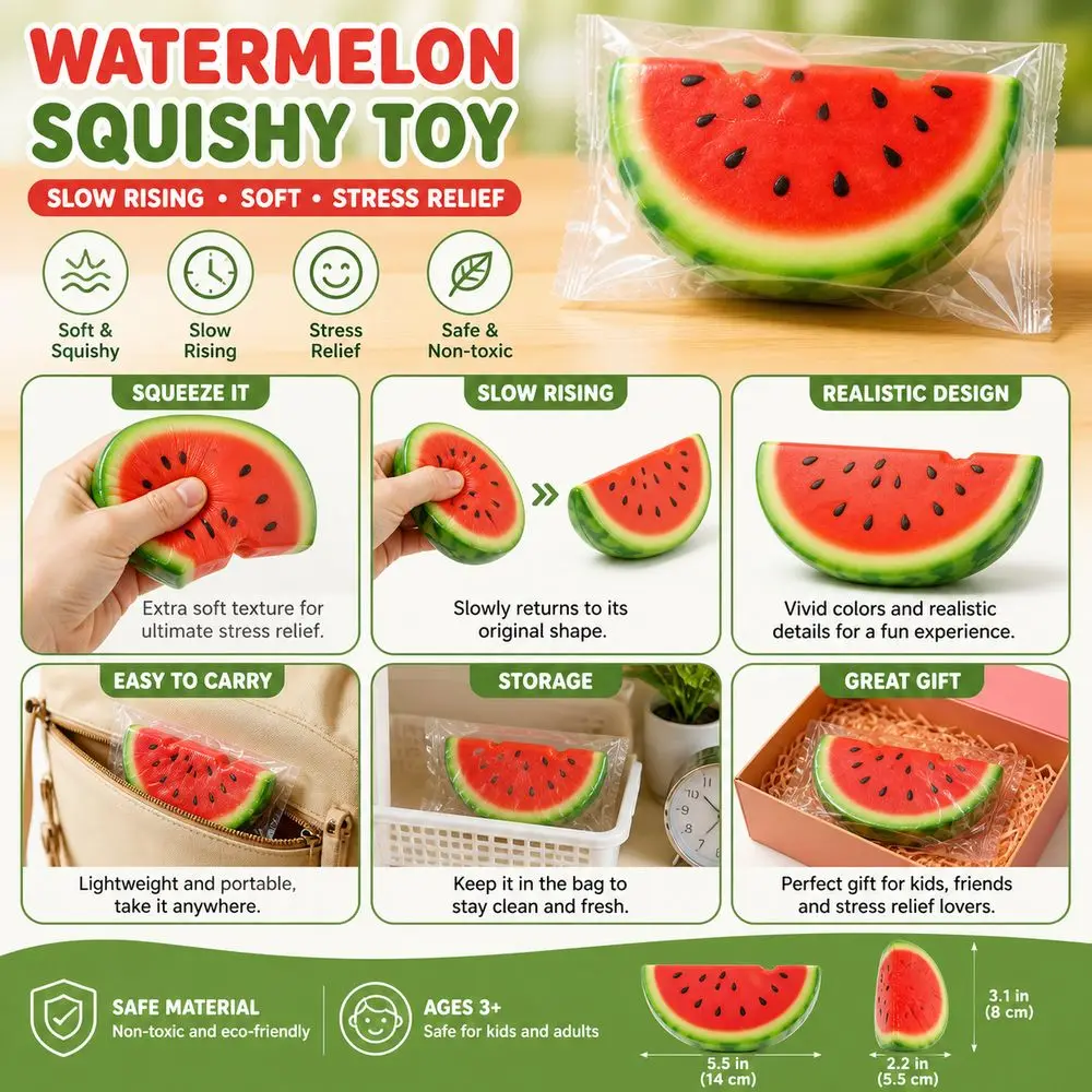 Soft Texture Watermelon Squishy Toy Realistic Watermelon Shape Watermelon Pattern Fruit Squishy Toy Slow Rebound
