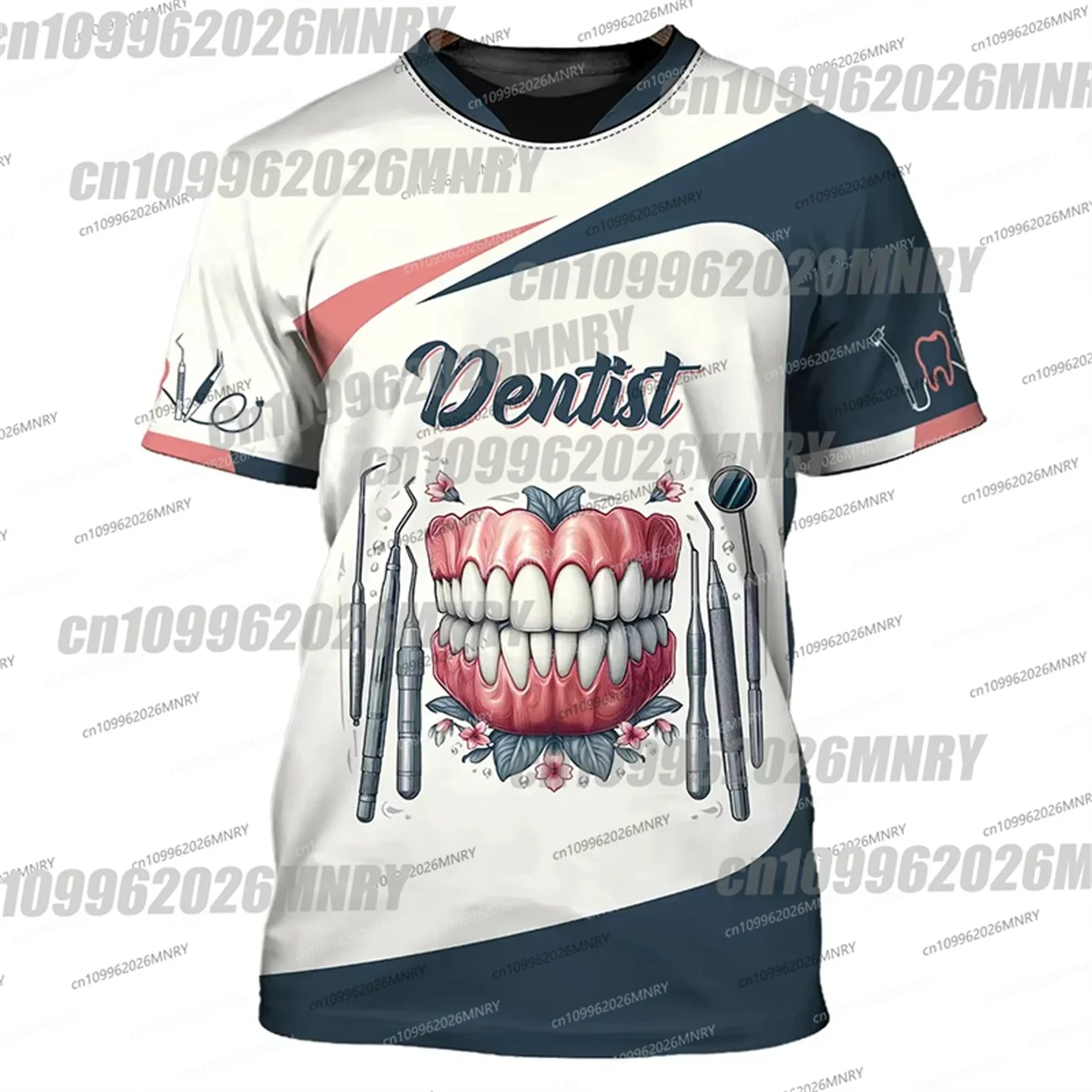Man T-Shirt Tooth 3d Printed Daily T Shirt For Man Short Sleeve Fashion Casual Street Dentist Uniform Men's Clothing Tops