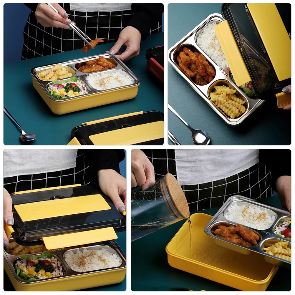 

Stainless Steel Lunch Box Food Containers Camping Tableware Heating Sealed Carrier