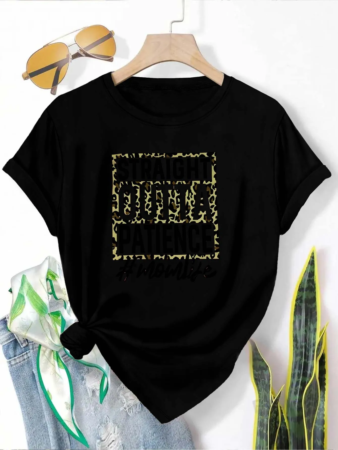 مقاس كبير "مستقيم من الصبر # تي شيرت برسومات Momlife" أنيق وعصري للأمهات الأنيقة