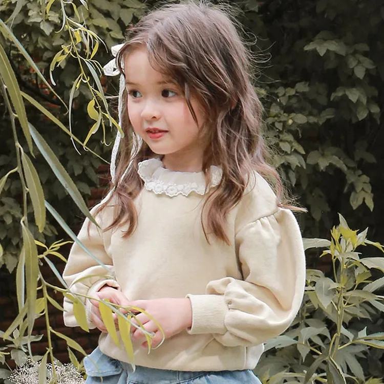 2023 Autumn Strawberry Shan Korean Children's Wear Children's and Girls' Solid Lace Sweater  kids clothes