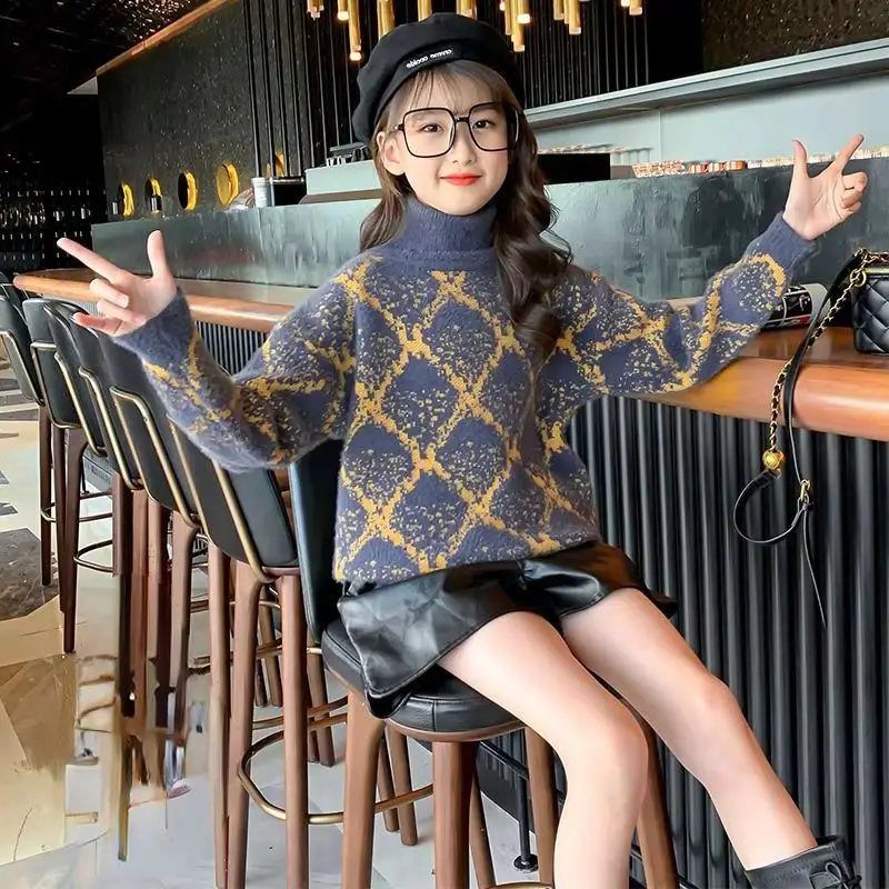 

Clothing Girls 9 10 12 Years Girls Sweater Winter Fashion Pullover High Collar Children's Knit Spring and Autumn Clothes Sweater
