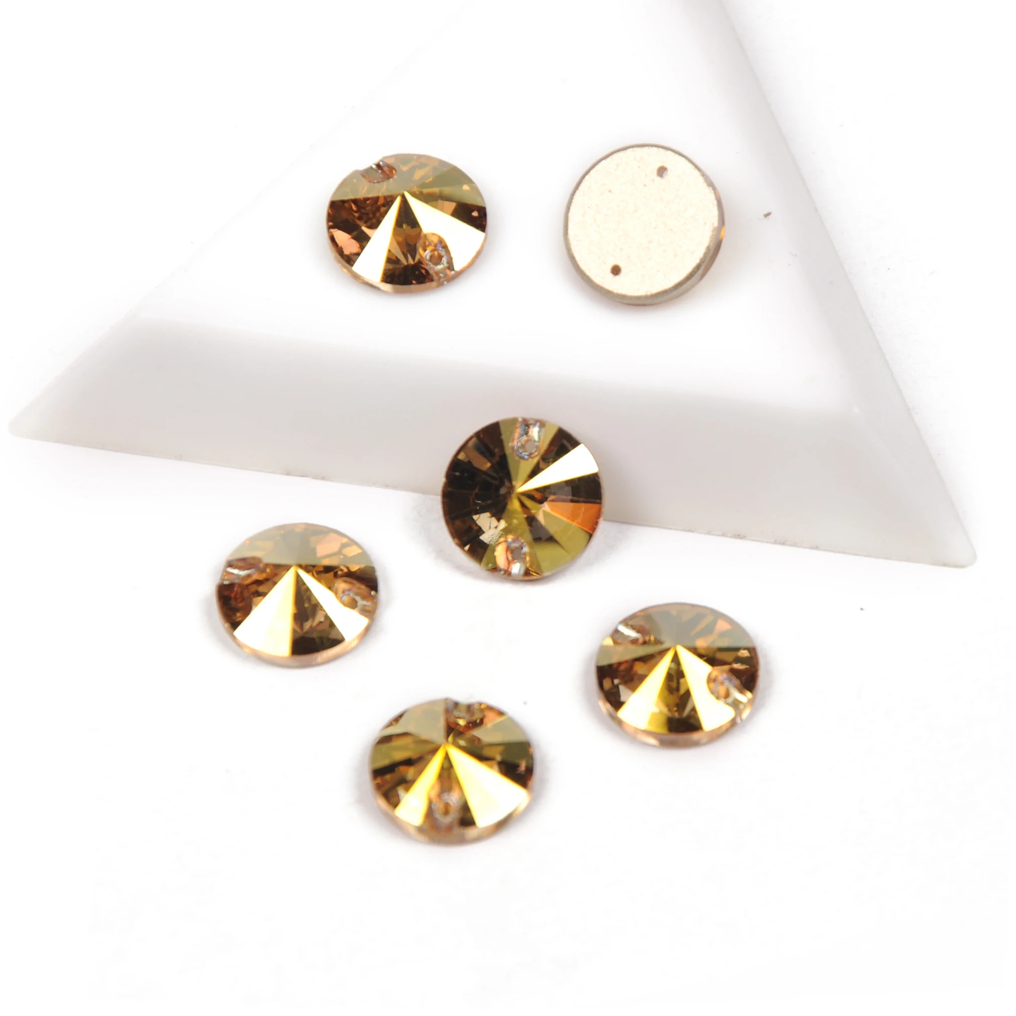 Sunshine Gold Rivoli Aufnähbare Strasssteine Runde Glasperlen Kristall-Strasssteine Dekorationsapplikationen für Hochzeitskleider und Kleidung – Detail 2