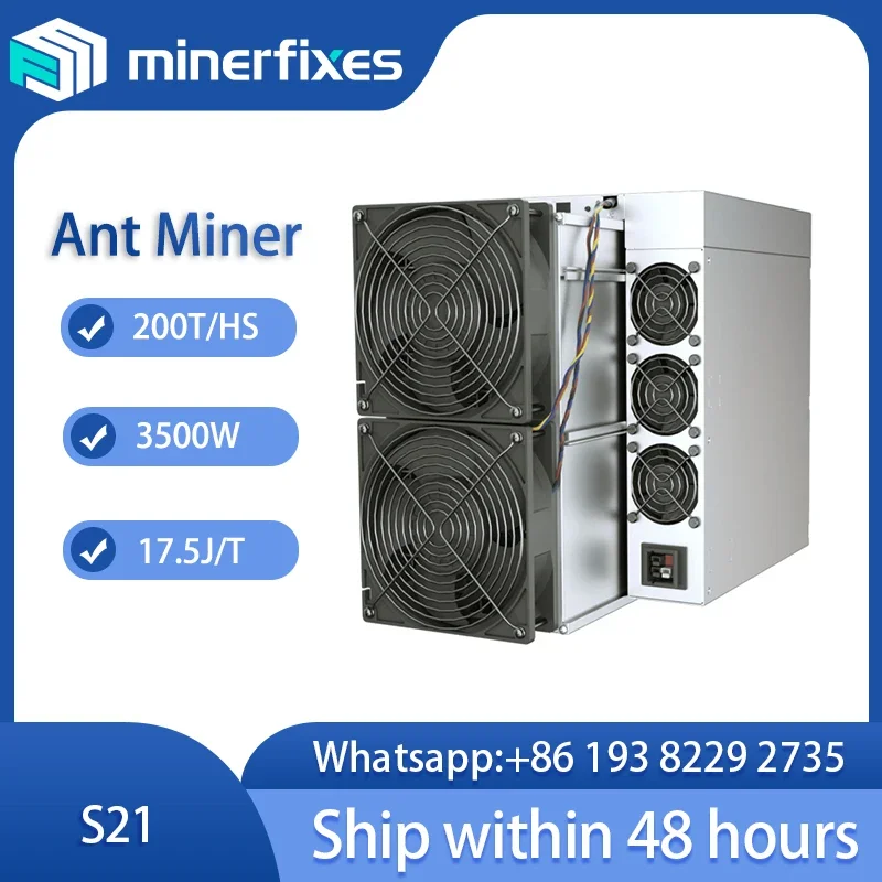 

In Stock Bitmain Antminer S21 (200Th) Bitcoin Miner 200T 3500W 17.5J/T BTC/BCH/BSV SHA256 Air-cooling Minerbitcoins Miner