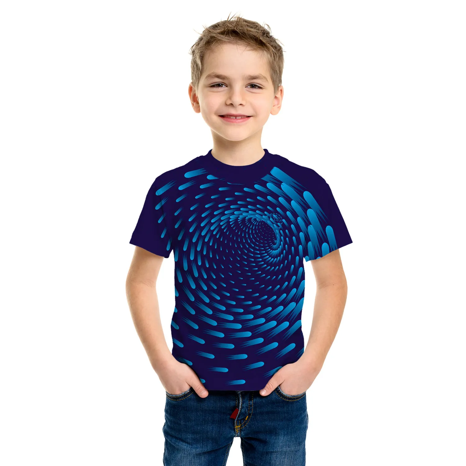 Camiseta de túnel de ilusão óptica infantil, 3D Print, Criativa, Casual, Leve, Manga curta, Tops, Roupa, Verão, Legal