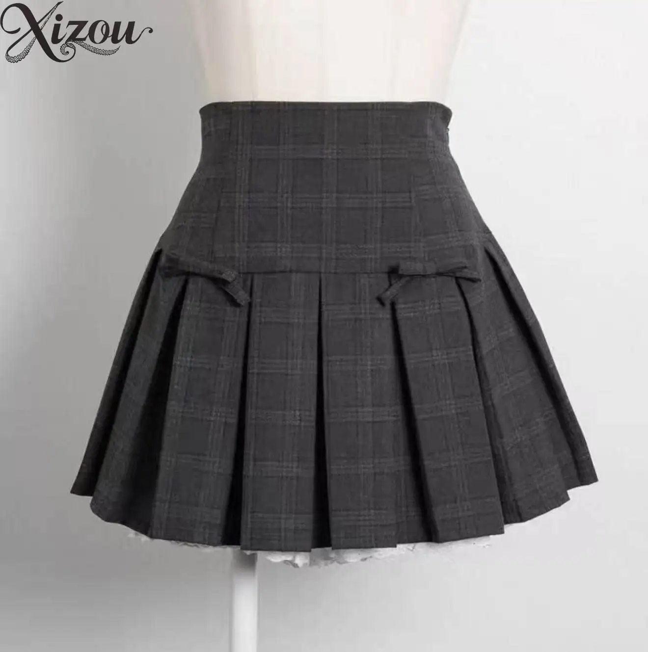 Plaid Pleated Skirt Retro High Waist A-Line Mini JK College Style Spicy Girl Slim Skirts Summer 2026 Japanese Bow High-waisted