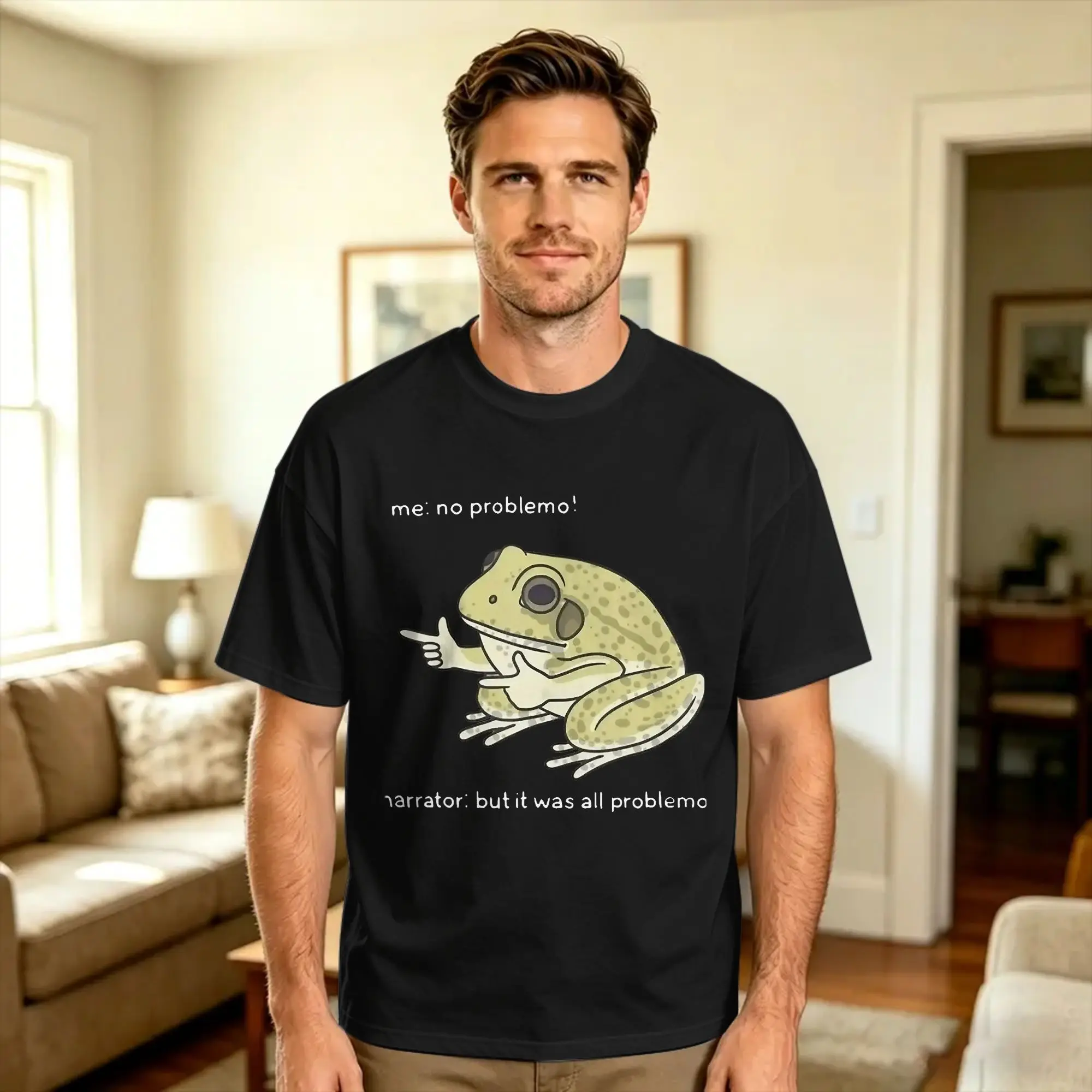 Men Frog Me No Problemo Narrator But It was All Problemo T-Shirts  Cotton Top Tees Summer Vintage Short Sleeve T Shirt O Neck