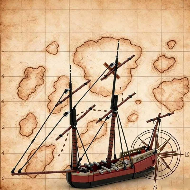 New 1590Pcs Moc European Medieval Pirates Series Privateer Lugger Warship Creative Ideas Flagship Toys Gifts Custom Puzzles