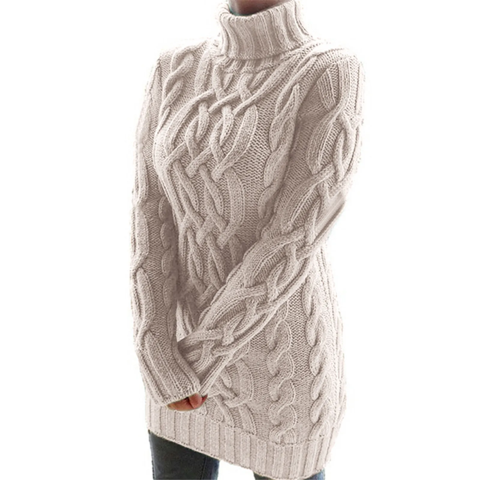 

Winter Tniken Turtlenec Jumper Tight Elasticity Sweater Dress Warm Knitted Pullover Women Long Sweater Party Christmas Dresses