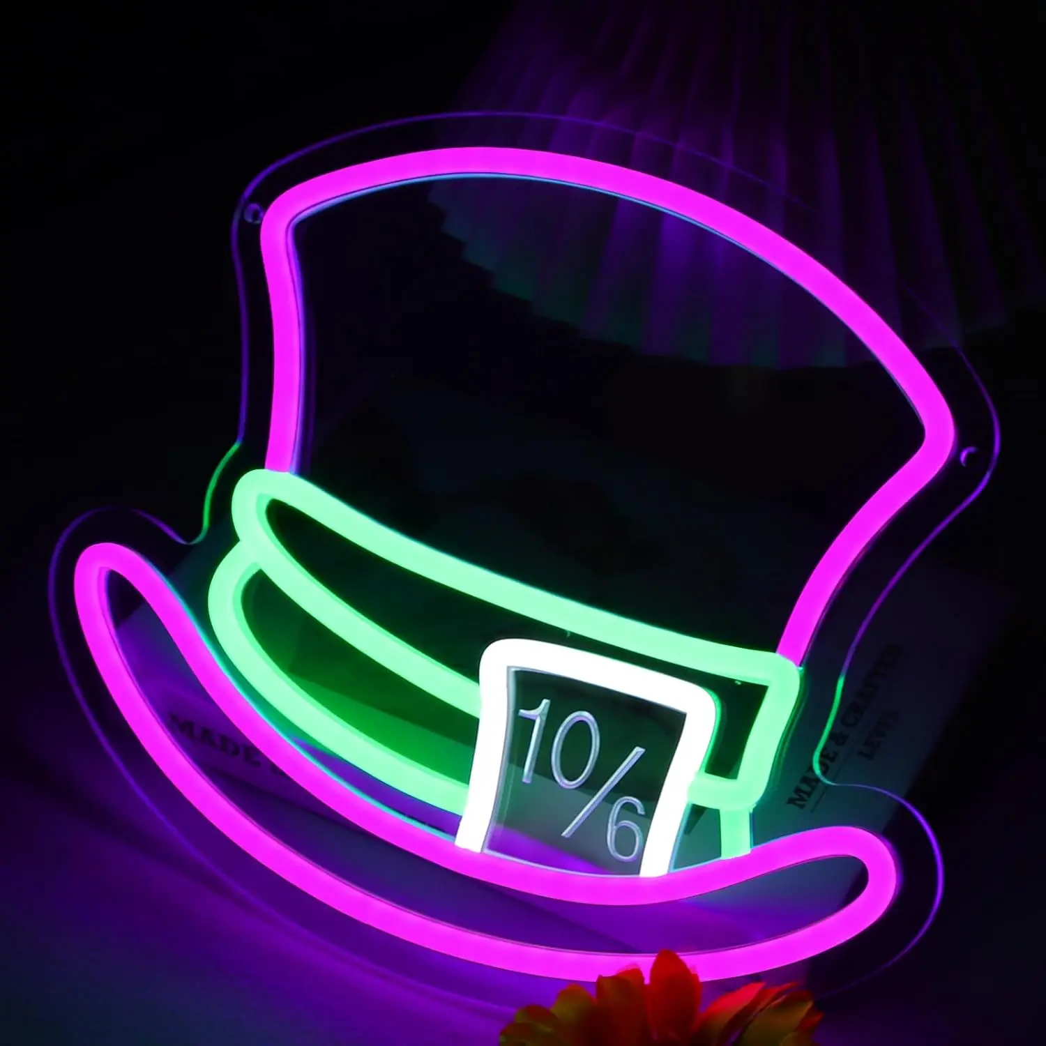 

Mad Hatter neon wall decoration, dimmable, Alice in Wonderland themed LED light.