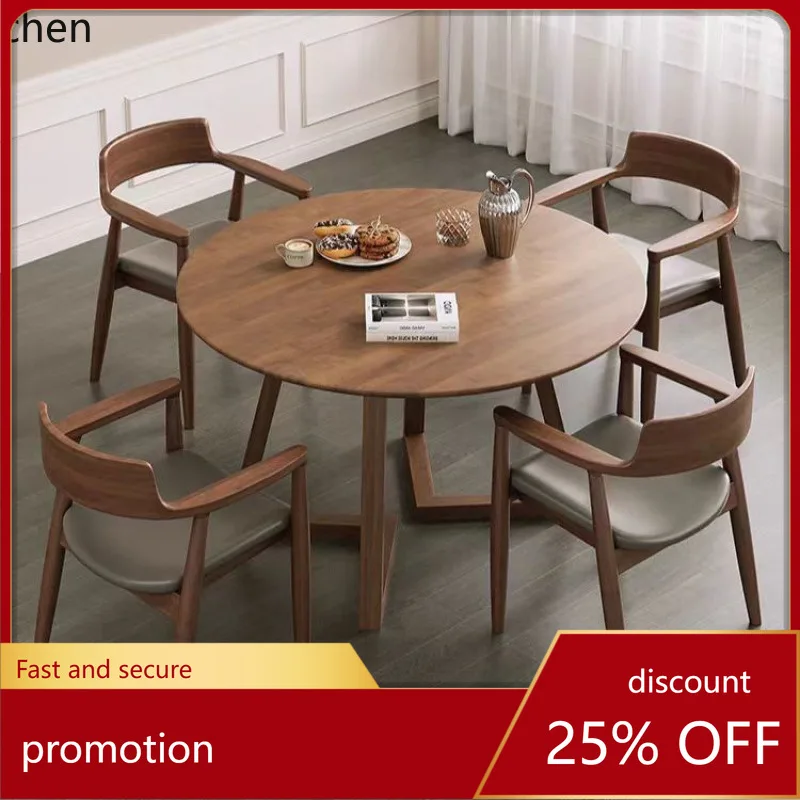

ZML Solid Wood Round Table Dining Table and Chair Set for Home Use, Simple Modern Solid Wood Meeting Table