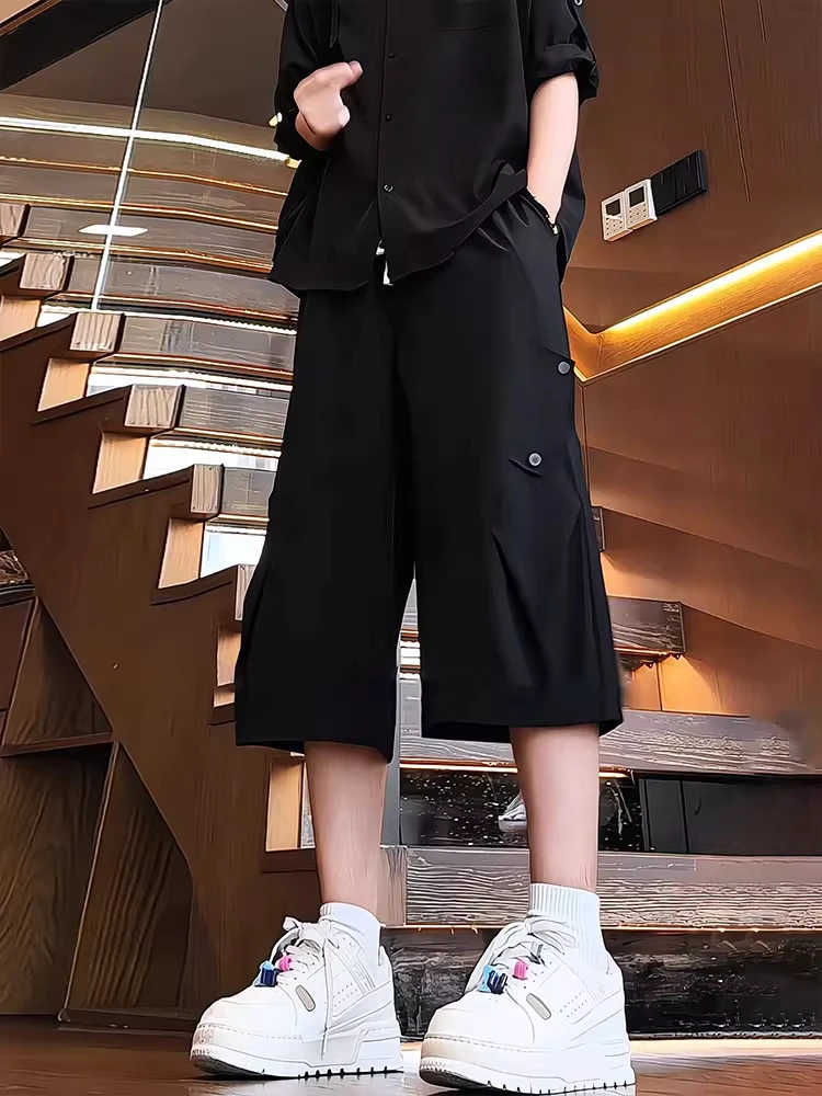 

Мужские плиссированные брюки из ледяного шелка в американском стиле, летние тонкие брюки Qui Dry, свободная прямая рабочая одежда, широкие брюки на семь футов