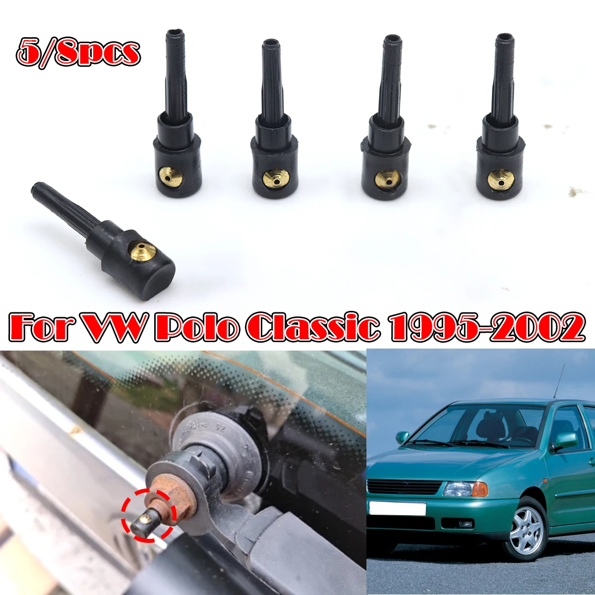 

5/8PC For VW Polo Classic 95-2002 Rear Wiper Washer Jet Nozzle Windscreen Window Spray Cover Cap Rocker Spare Parts Replacement