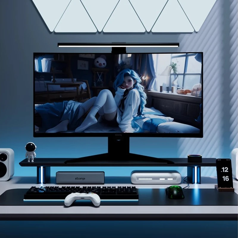 RGB Emit Light Monitor Stand Ergonomic Desk Riser for Computer Screen Esports Table Storage Rack Height Adjustable Laptop Holder